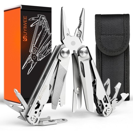 Multitool 19-in-1 with Safety Lock, Professional 440A Stainless Steel Multi Tool Pliers Pocket Tool, Foldable Multitools with Nylon Sheath for Outdoors, Survival, Camping, Hiking, Repairing